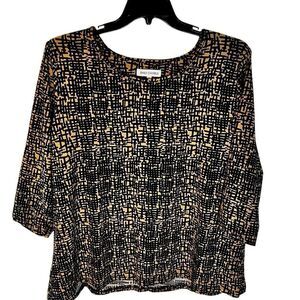 EMILY DANIELS WOMENS TOP SIZE 2XL 3/4 SLEEVE BLACK TAN POLYESTER SPANDEX